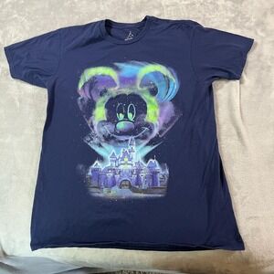 Disneyland Shirt Mens Large Navy Blue Maleficent Castle Glow In Dark Tee Hanes
